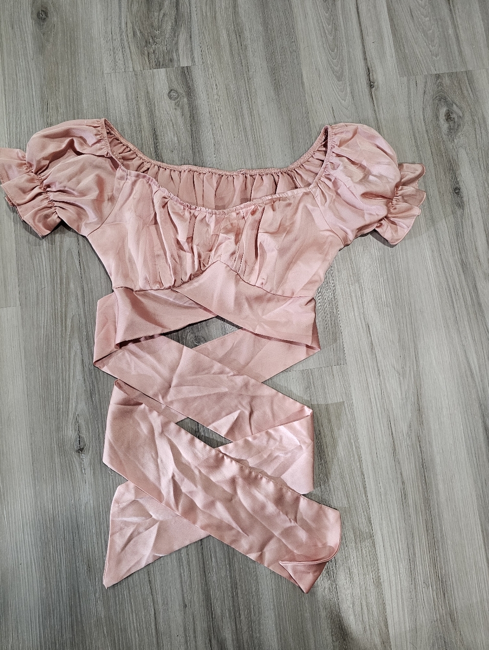 Women's Pink Satin Wrap Crop Top - SHEIN